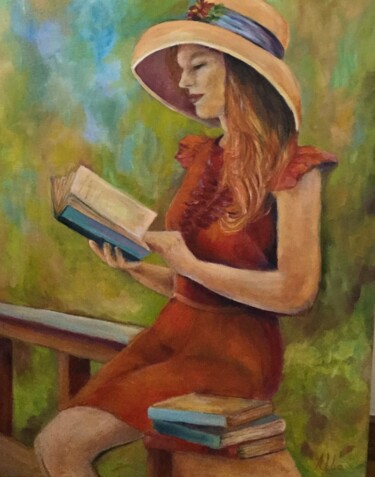 Painting titled "Lecture n°2" by Thérèse Alba, Original Artwork, Oil Mounted on Wood Stretcher frame
