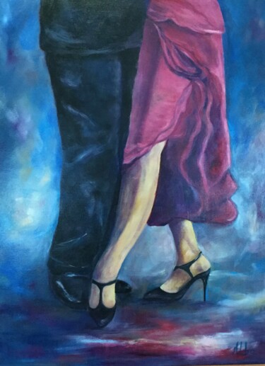 Painting titled "Rumba" by Thérèse Alba, Original Artwork, Oil Mounted on Wood Stretcher frame