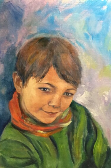 Painting titled "Enfant du monde 6" by Thérèse Alba, Original Artwork, Oil