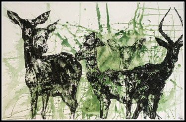 Painting titled "Impalas 3" by Thérèse Barisan, Original Artwork, Acrylic Mounted on Wood Stretcher frame