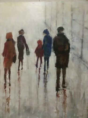 Painting titled "Retour" by Therese Debay, Original Artwork, Oil Mounted on Wood Stretcher frame