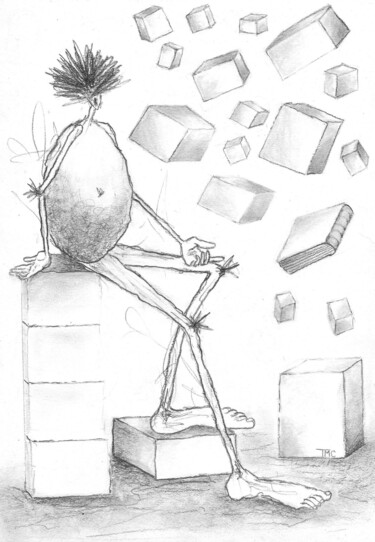 Drawing titled "Quand tout s'effond…" by Thérèse Marie Cardon (TMC), Original Artwork, Graphite