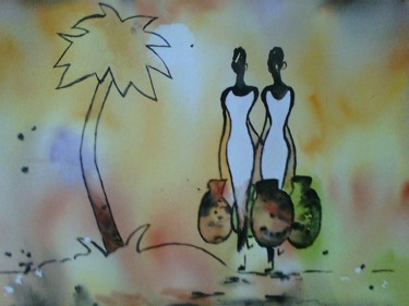 Painting titled "AFRICA.  AFRICA." by Thérese Hanot, Original Artwork, Watercolor