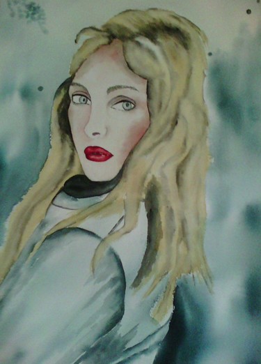 Painting titled "ARIELLE DOMBASLE..." by Thérese Hanot, Original Artwork, Watercolor