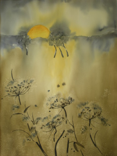 Painting titled "LE CREPUSCULE..." by Thérese Hanot, Original Artwork, Watercolor