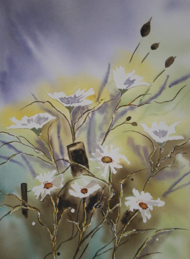 Peinture intitulée "EFFEUILLER LA MARGU…" par Thérese Hanot, Œuvre d'art originale, Aquarelle