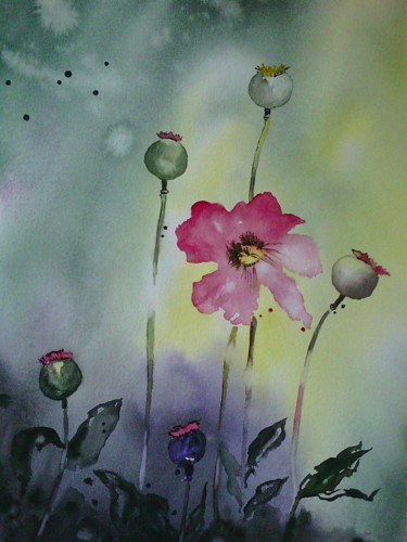 Painting titled "RESCAPEE..." by Thérese Hanot, Original Artwork, Watercolor