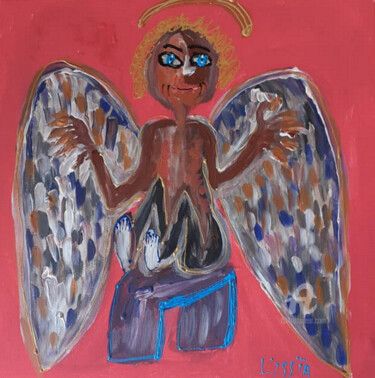 Pintura intitulada "Mon ange noir" por Therese  Lyssia, Obras de arte originais, Acrílico Montado em Armação em madeira