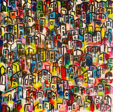 Painting titled "Quartier électrique" by Thérèse, Original Artwork, Acrylic