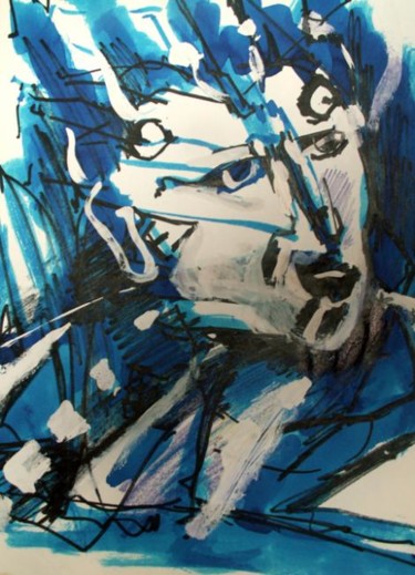 Peinture intitulée "portrait bleu" par Frederic Therisod, Œuvre d'art originale