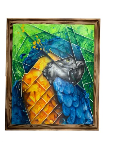 Painting titled "Amazonia" by Loic Thiery, Original Artwork, Airbrush Mounted on Wood Stretcher frame