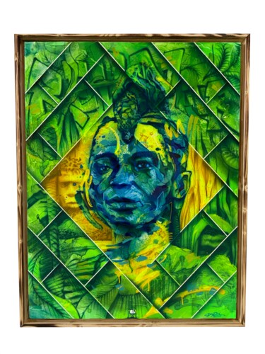 Schilderij getiteld "Capoeira" door Loic Thiery, Origineel Kunstwerk, Acryl Gemonteerd op Frame voor houten brancard