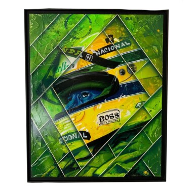 Painting titled "Ayrton Senna da Sil…" by Loic Thiery, Original Artwork, Acrylic Mounted on Wood Stretcher frame