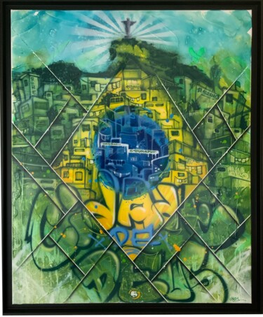 Painting titled "Cidade de deus" by Loic Thiery, Original Artwork, Acrylic Mounted on Wood Stretcher frame