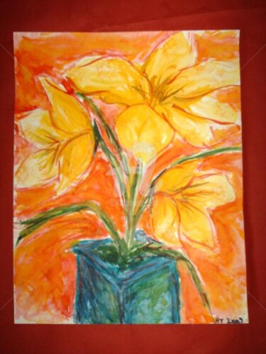 Peinture intitulée "fleurs jaunes" par Hélène Thevenon, Œuvre d'art originale