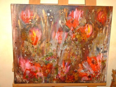 Painting titled "jardin fleuri 1" by Hélène Thevenon, Original Artwork