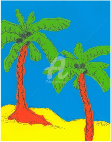 Dessin intitulée "palmiers.jpg" par Hélène Thevenon, Œuvre d'art originale