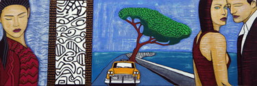 Painting titled "Le taxi jaune de Mo…" by Theze, Original Artwork, Acrylic