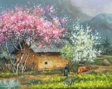 Painting titled "Mùa hoa vùng cao ("…" by Thi Dung Nguyen, Original Artwork, Acrylic