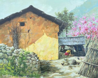 Ζωγραφική με τίτλο "Nắng chiều vùng cao…" από Thi Dung Nguyen, Αυθεντικά έργα τέχνης, Ακρυλικό