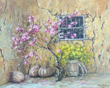 Painting titled "Góc nhà mùa xuân ("…" by Thi Dung Nguyen, Original Artwork, Acrylic