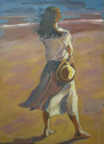 Pintura intitulada "Mulher na Praia - o…" por Thiago Castro, Obras de arte originais