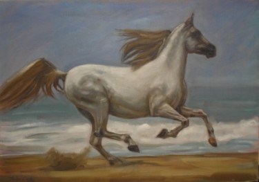 Pintura intitulada "Cavalo branco" por Thiago Castro, Obras de arte originais