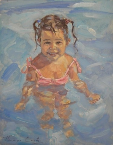 Pintura intitulada "Criana_a_na_piscina…" por Thiago Castro, Obras de arte originais