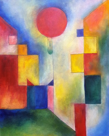 Malerei mit dem Titel "Red Balloon - Tribu…" von Thia Path, Original-Kunstwerk, Öl