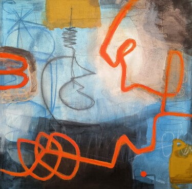Картина под названием "Orange lightning 1" - Thia Path, Подлинное произведение искусства, Акрил Установлен на Деревянная рам…