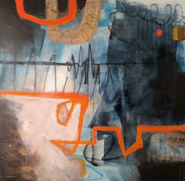Картина под названием "Orange lightning 2" - Thia Path, Подлинное произведение искусства, Акрил Установлен на Деревянная рам…