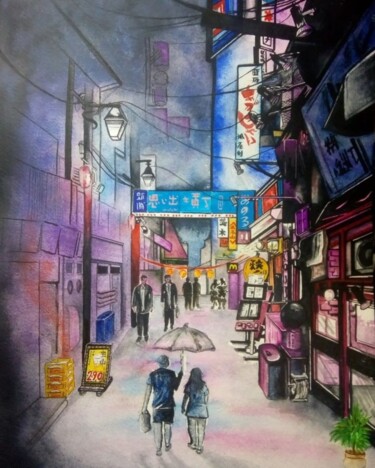 Painting titled "Tokyo" by Thibault Blandel, Original Artwork, Watercolor