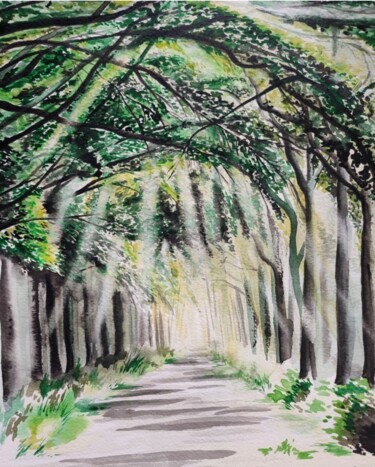 Malerei mit dem Titel "Forêt" von Thibault Blandel, Original-Kunstwerk, Aquarell