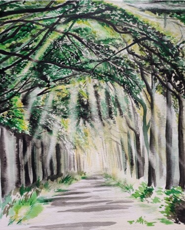 Painting titled "Forêt" by Thibault Blandel, Original Artwork, Watercolor