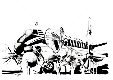 Dibujo titulada "Vickers Air inter" por Thibault Cernaix, Obra de arte original, Tinta