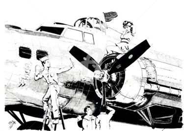 Drawing titled "B17" by Thibault Cernaix, Original Artwork, Ink