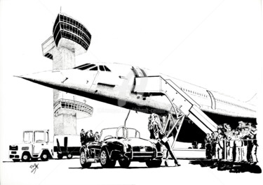 Dessin intitulée "Concorde JFK" par Thibault Cernaix, Œuvre d'art originale, Encre