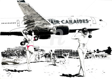 Dessin intitulée "A330 Juliana" par Thibault Cernaix, Œuvre d'art originale, Encre