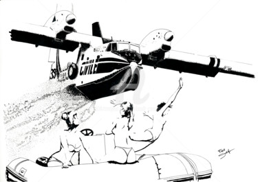 Drawing titled "Canadair" by Thibault Cernaix, Original Artwork, Ink