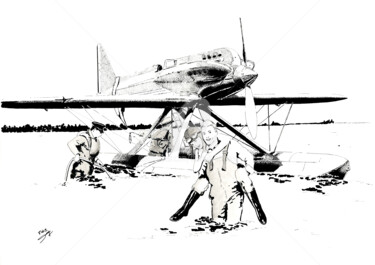 Dessin intitulée "Supermarine S.5" par Thibault Cernaix, Œuvre d'art originale, Encre