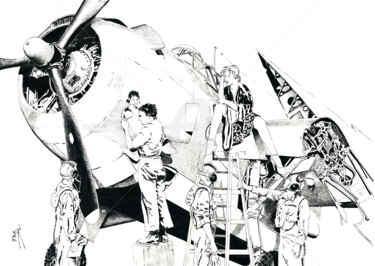 Σχέδιο με τίτλο "Grumman TBF Avenger" από Thibault Cernaix, Αυθεντικά έργα τέχνης, Μελάνι