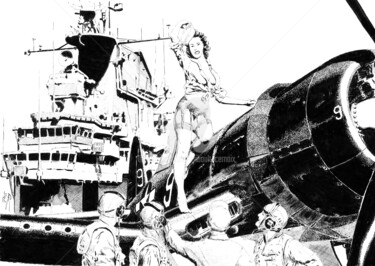 Σχέδιο με τίτλο "Navy" από Thibault Cernaix, Αυθεντικά έργα τέχνης, Μελάνι