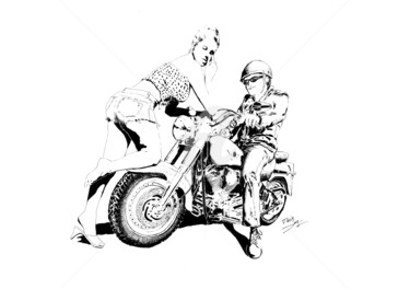 Drawing titled "Harley Fat Boy" by Thibault Cernaix, Original Artwork, Ink