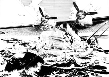 Disegno intitolato "Rescue Catalina" da Thibault Cernaix, Opera d'arte originale, Inchiostro