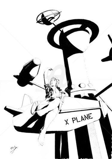 Dessin intitulée "X plane" par Thibault Cernaix, Œuvre d'art originale, Encre