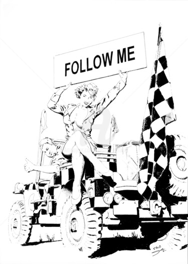 Σχέδιο με τίτλο "Follow me" από Thibault Cernaix, Αυθεντικά έργα τέχνης, Μελάνι