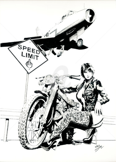 Drawing titled "Speed" by Thibault Cernaix, Original Artwork, Ink