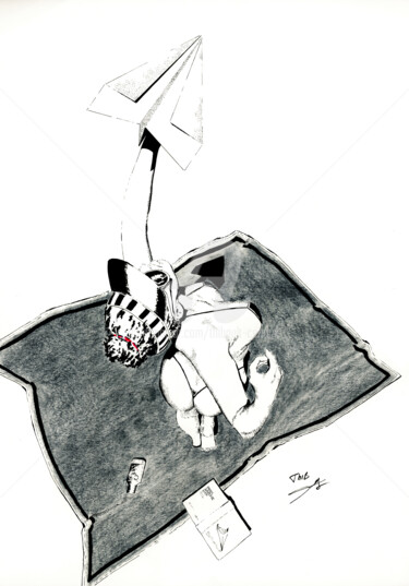 Zeichnungen mit dem Titel "paper plane 1" von Thibault Cernaix, Original-Kunstwerk, Tinte