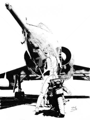 Drawing titled "Mirage IV" by Thibault Cernaix, Original Artwork, Ink