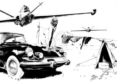 Drawing titled "Fouga magister" by Thibault Cernaix, Original Artwork, Ink